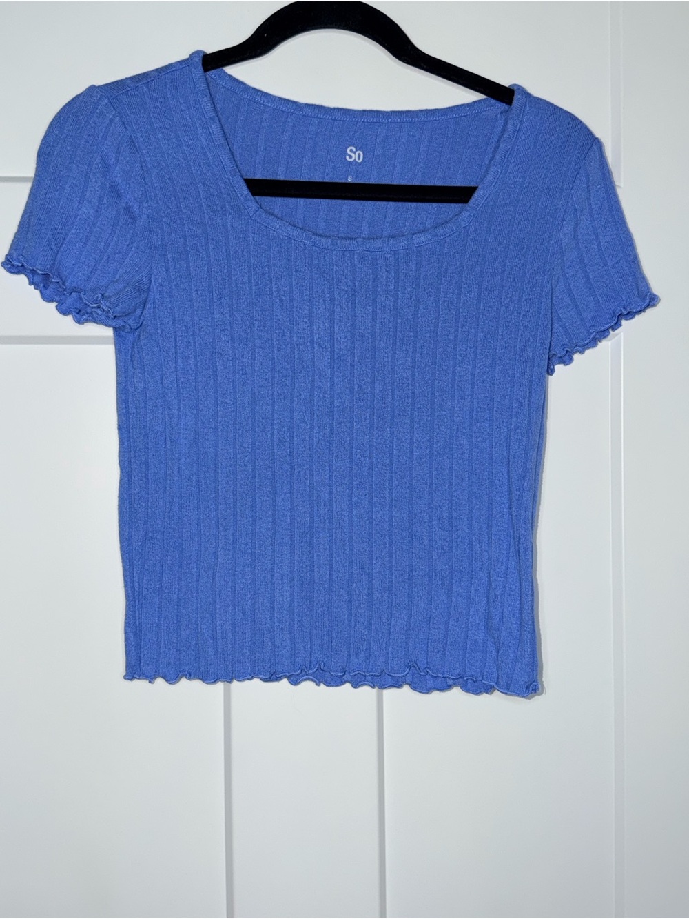 Blue Lettuce Edge Ribbed Scoop Neck Short Sleeve